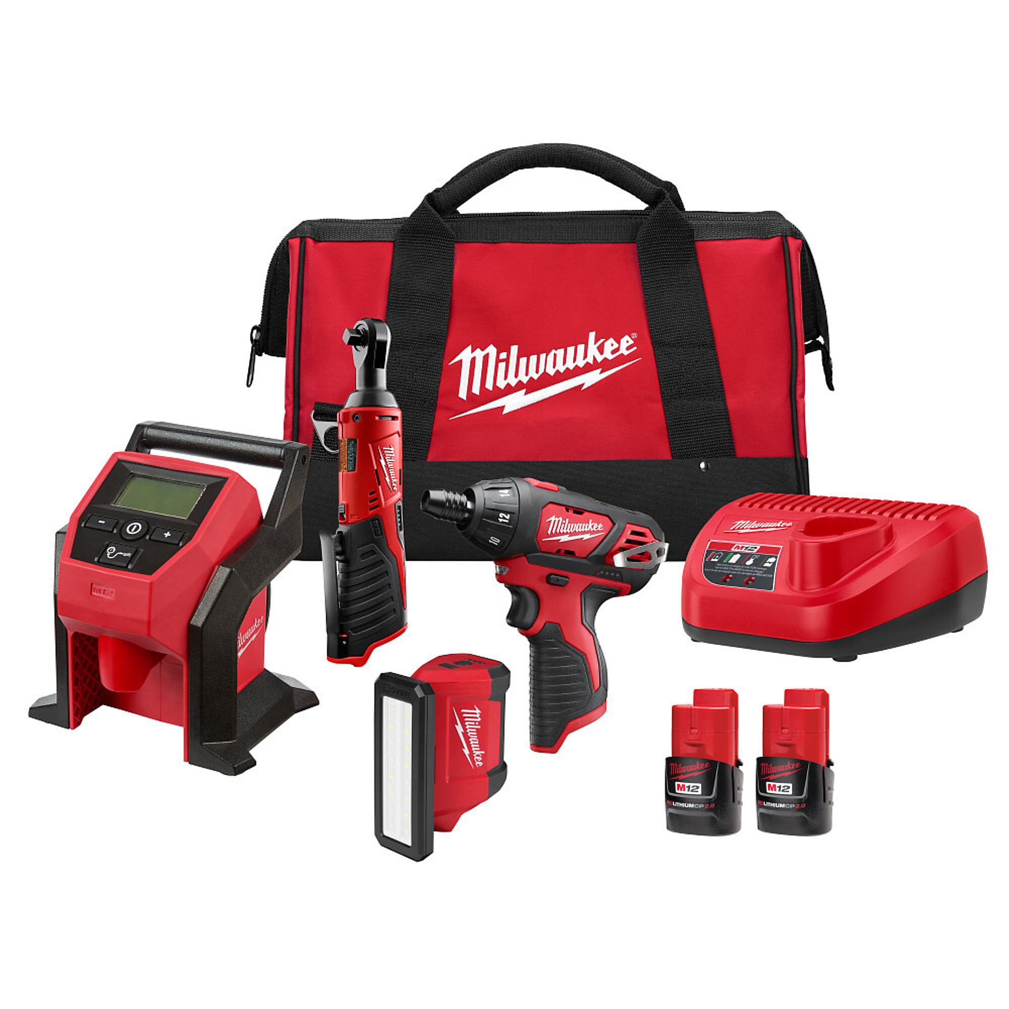 Milwaukee M12 4-Tool Combo Kit, 1/4in. Chuck, Model# 2492-24
